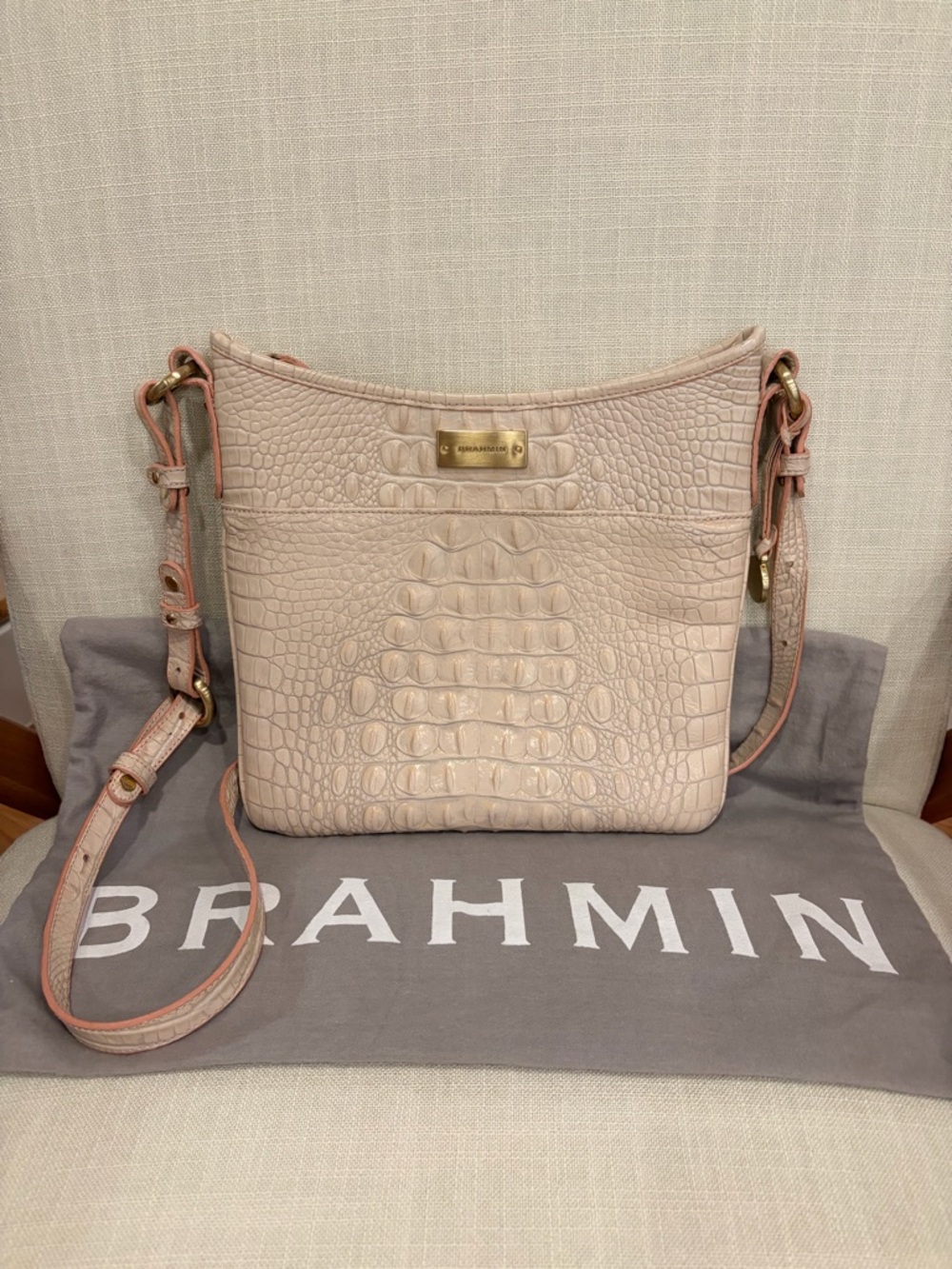 Brahmin Katie Croc- Embossed Crossbody Bag - Blush
